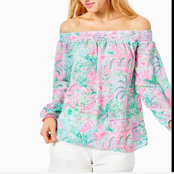 Lilly Pulitzer Maryellen Off-The-Shoulder Top
SZ M Bali Blue Spotted on Worth - Picture 1 of 13